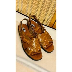 Dr Scholl’s Brown leather strappy guarache style comfort pillow soft sandals sz6